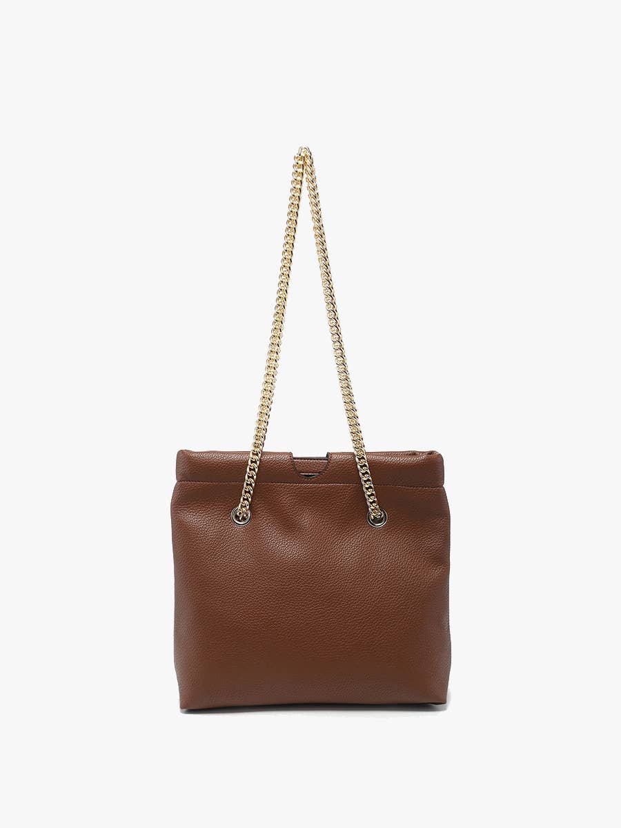 M2600 Casey Cinched Satchel w/ Gold Chain Strap: Brown