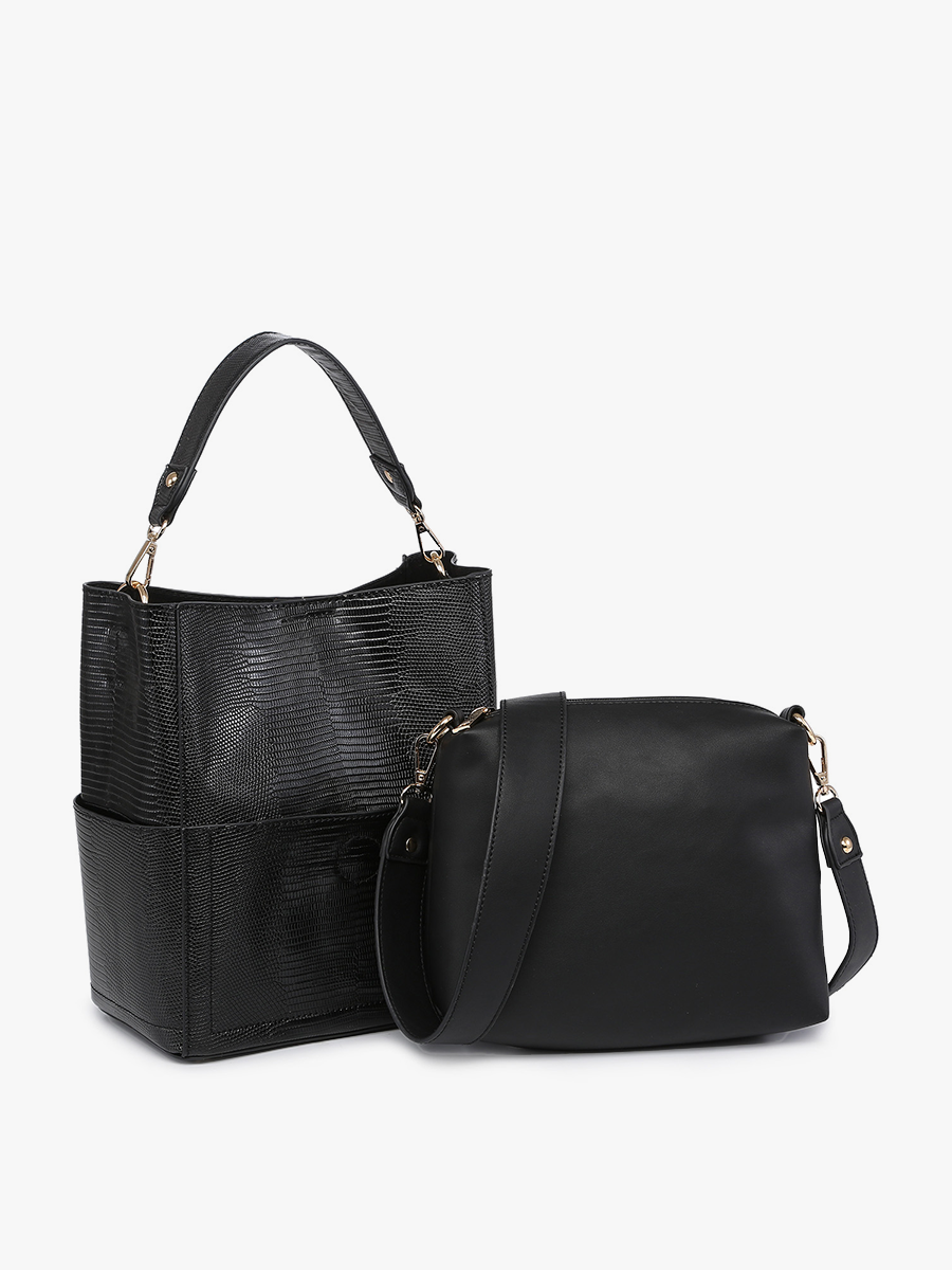 M1714LZ Abby Lizard 2-in-1 Bucket Bag w/ Guitar Strap: Black