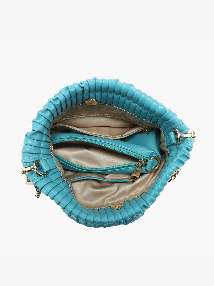 JN2584 Singapore Pleated Bucket Bag w/ Chain Strap: Brown