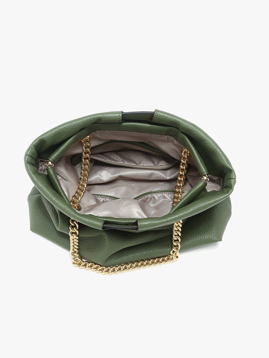 M2600 Casey Cinched Satchel w/ Gold Chain Strap: Brown