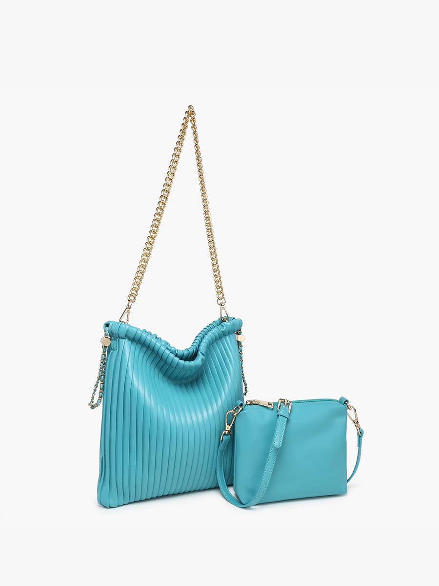 JN2584 Singapore Pleated Bucket Bag w/ Chain Strap: Brown