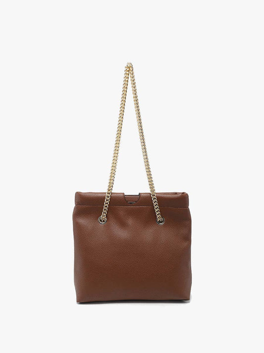M2600 Casey Cinched Satchel w/ Gold Chain Strap: Brown