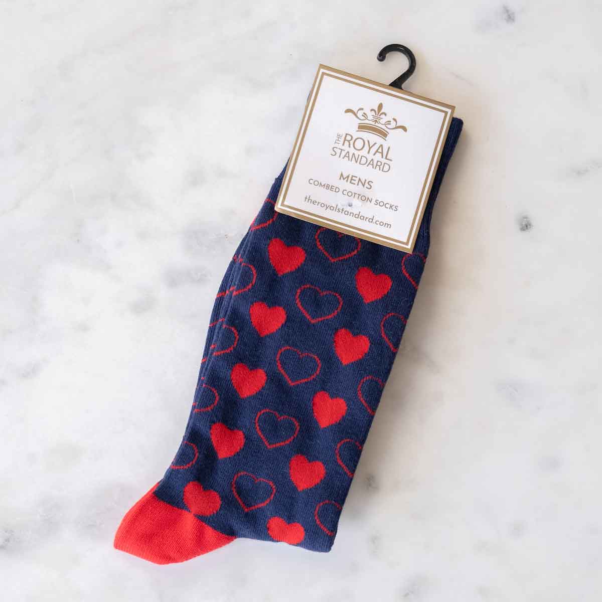 Men's Heart Socks   Navy/Red  One Size