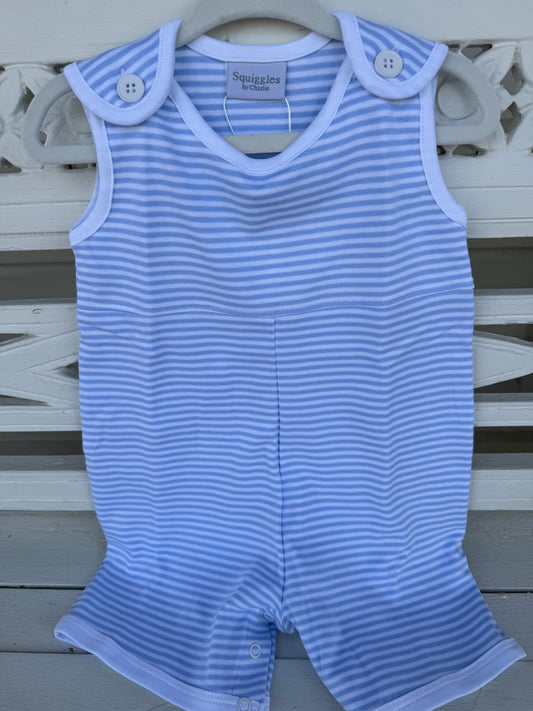 Squiggles Pleated Romper: Light Blue/White