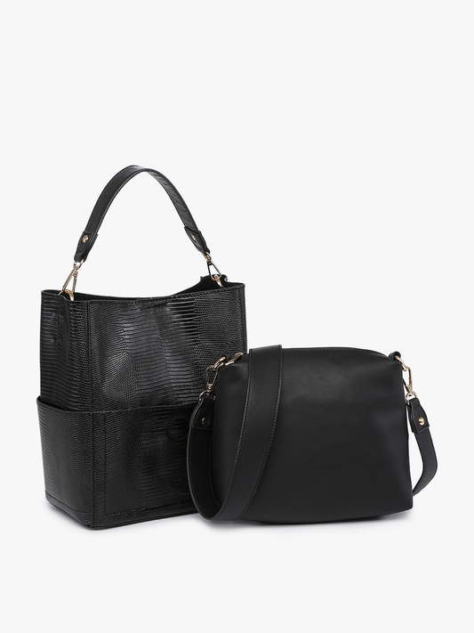 M1714LZ Abby Lizard 2-in-1 Bucket Bag w/ Guitar Strap: Black