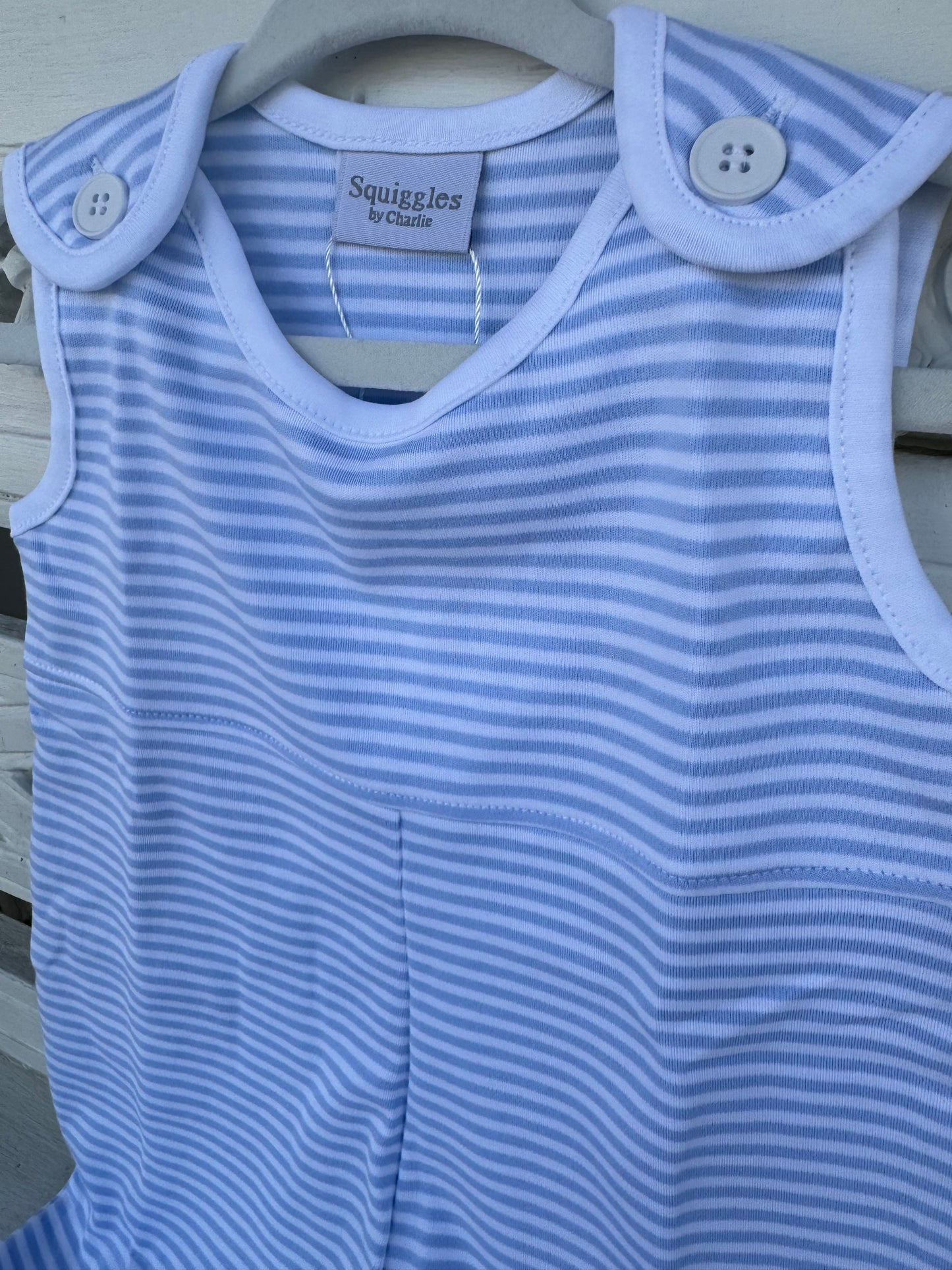 Squiggles Pleated Romper: Light Blue/White