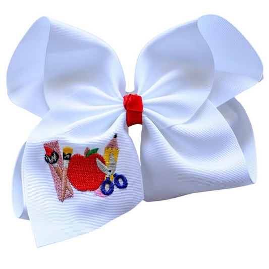 School Tools Embroidered Bow