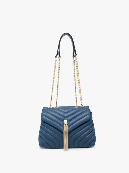 M2598 Thea Chevron Pattern Crossbody w/ Gold Accents: STEEL BLUE