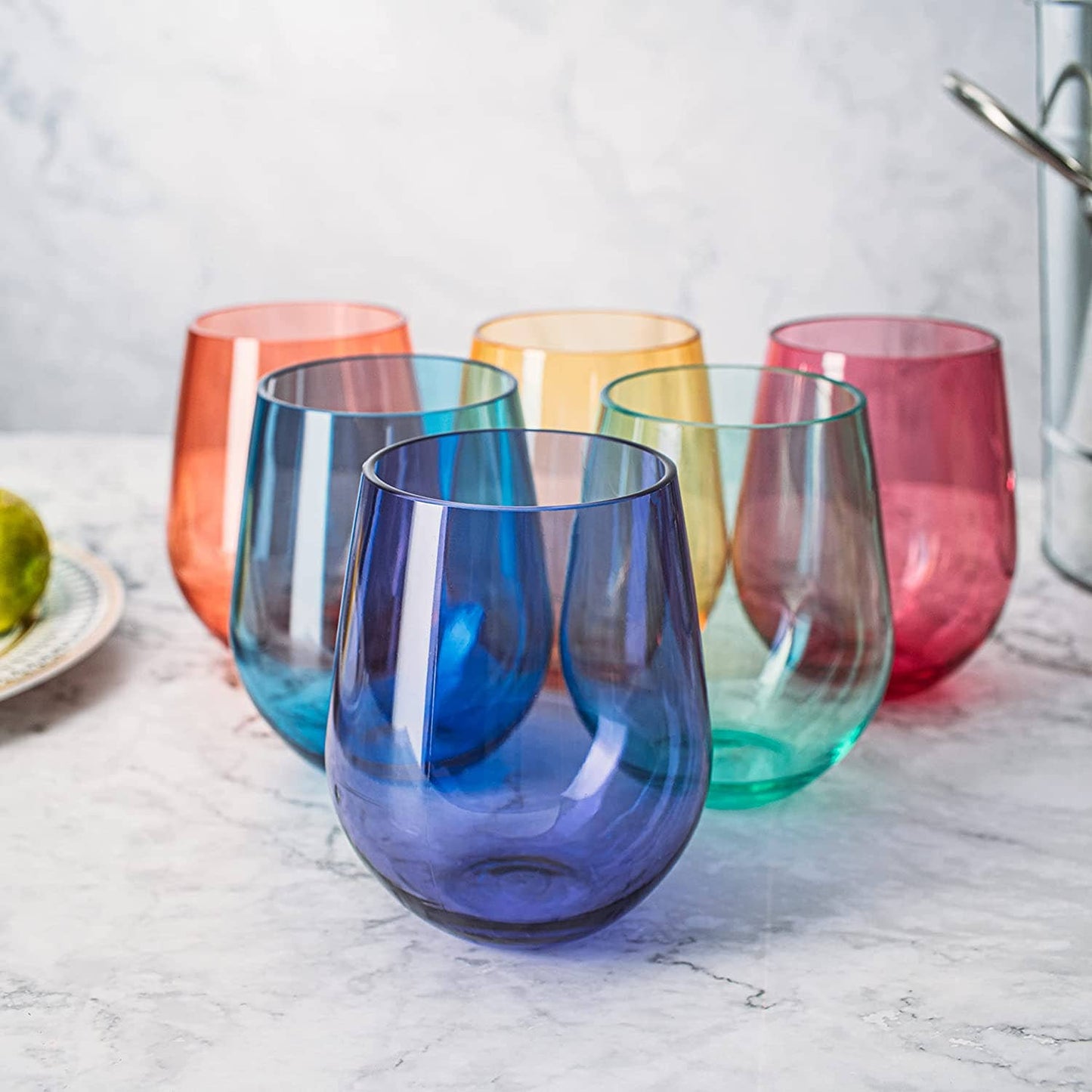 6 Unbreakable Colored Stemless Wine Glasses Acrylic Italian