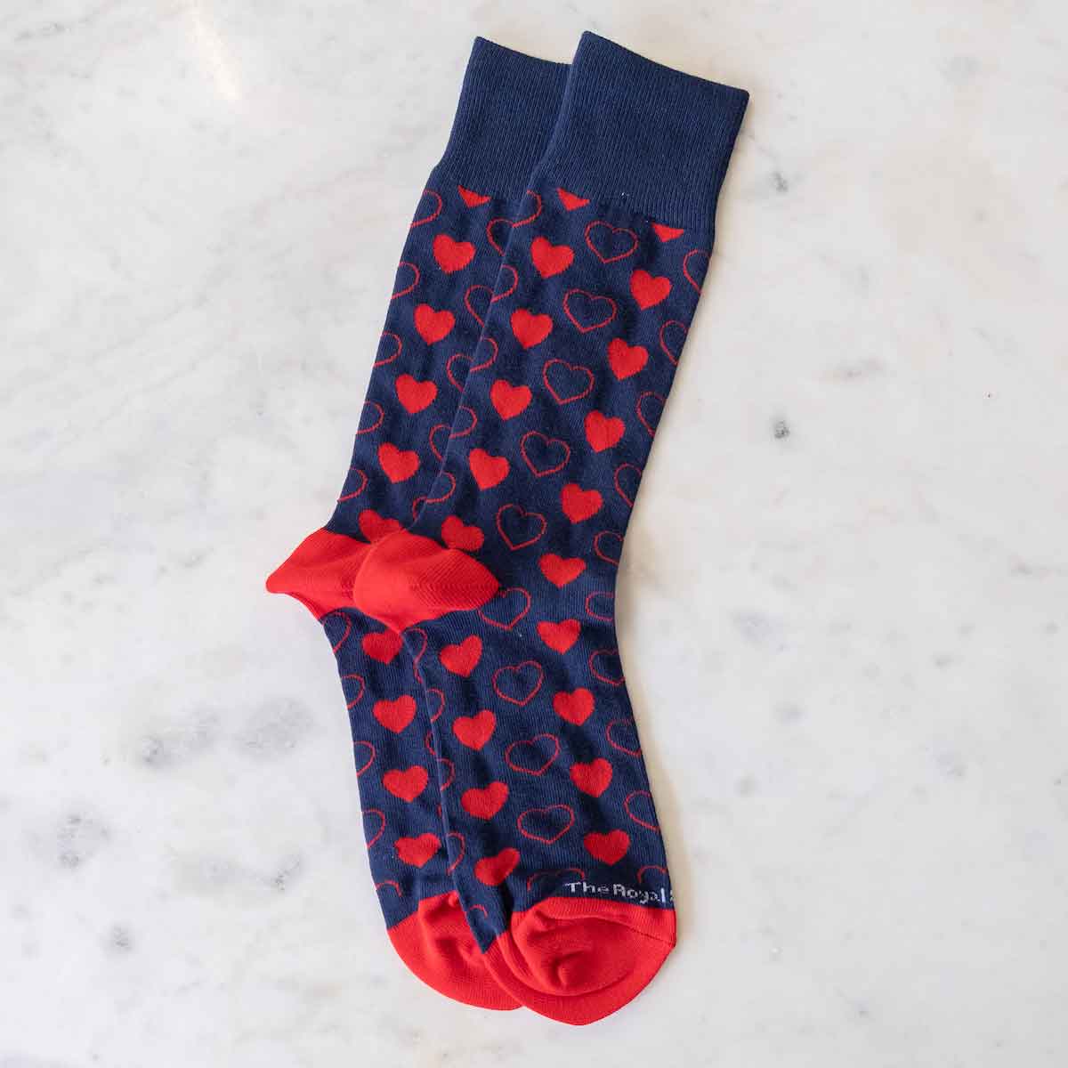 Men's Heart Socks   Navy/Red  One Size