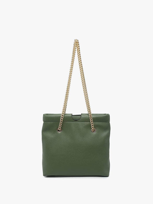 M2600 Casey Cinched Satchel w/ Gold Chain Strap: Olive