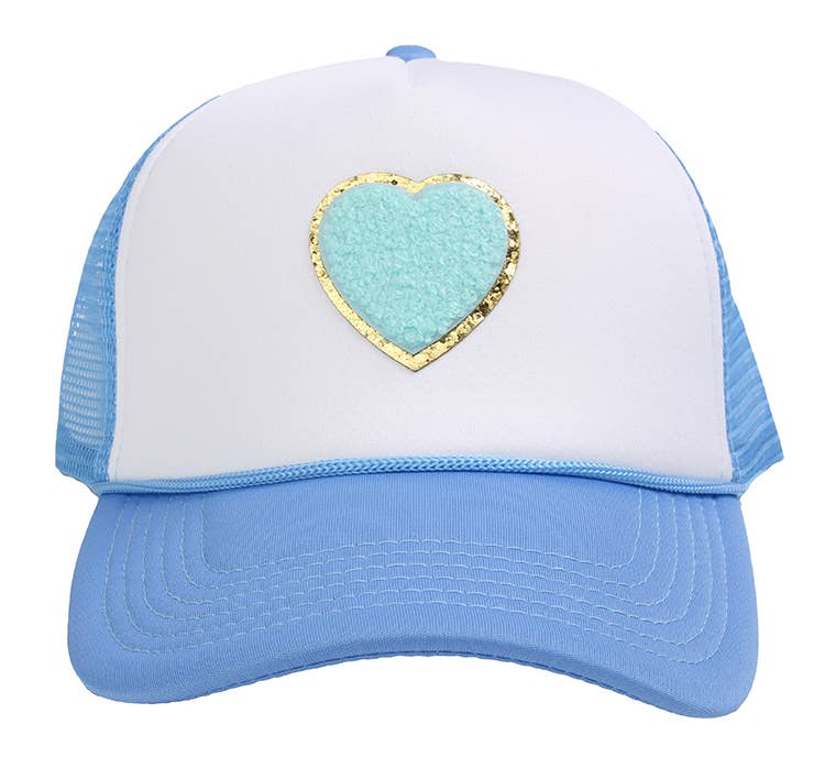 Chenille Heart Trucker Hat: Hot pink