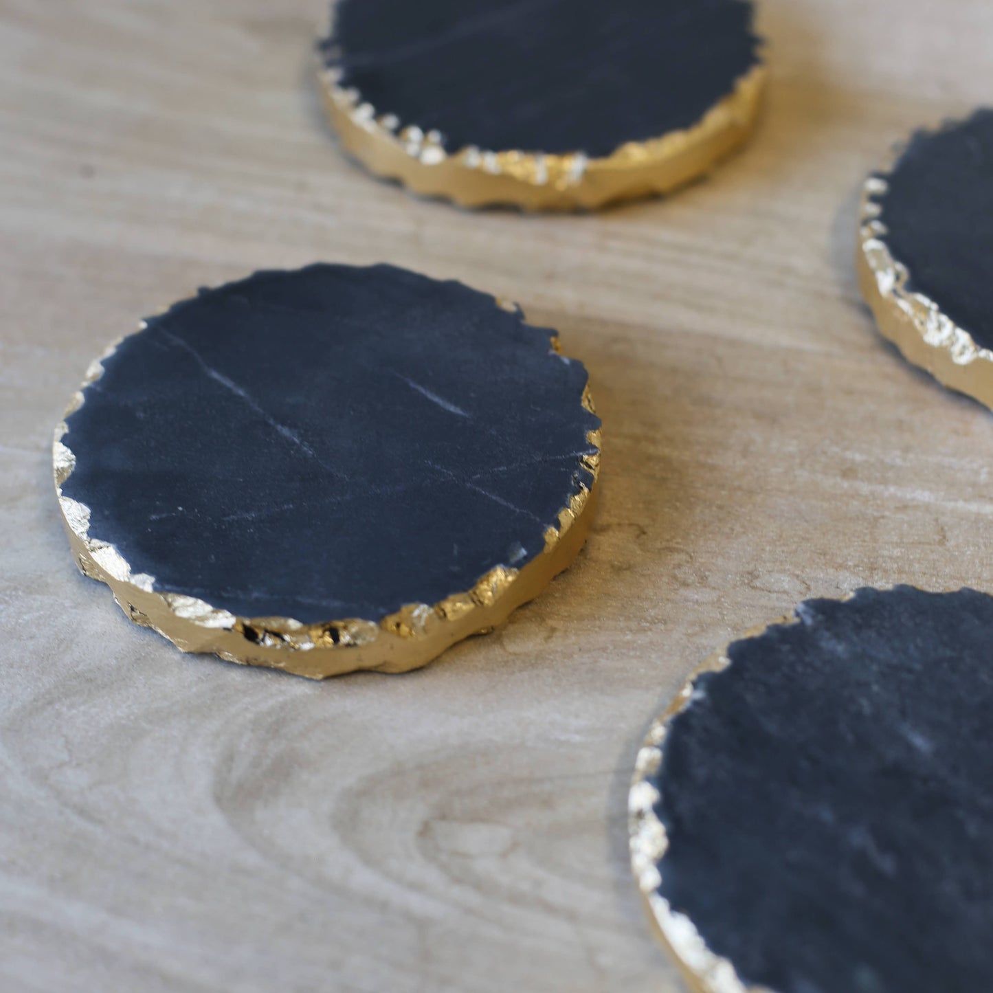 Vieste Marble Coasters   Black/Gold   4x4 Set of 4
