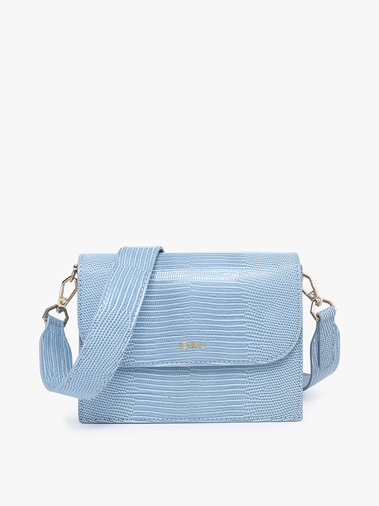 JN2383 Crocodile Embossed Crossbody: Hazy Blue