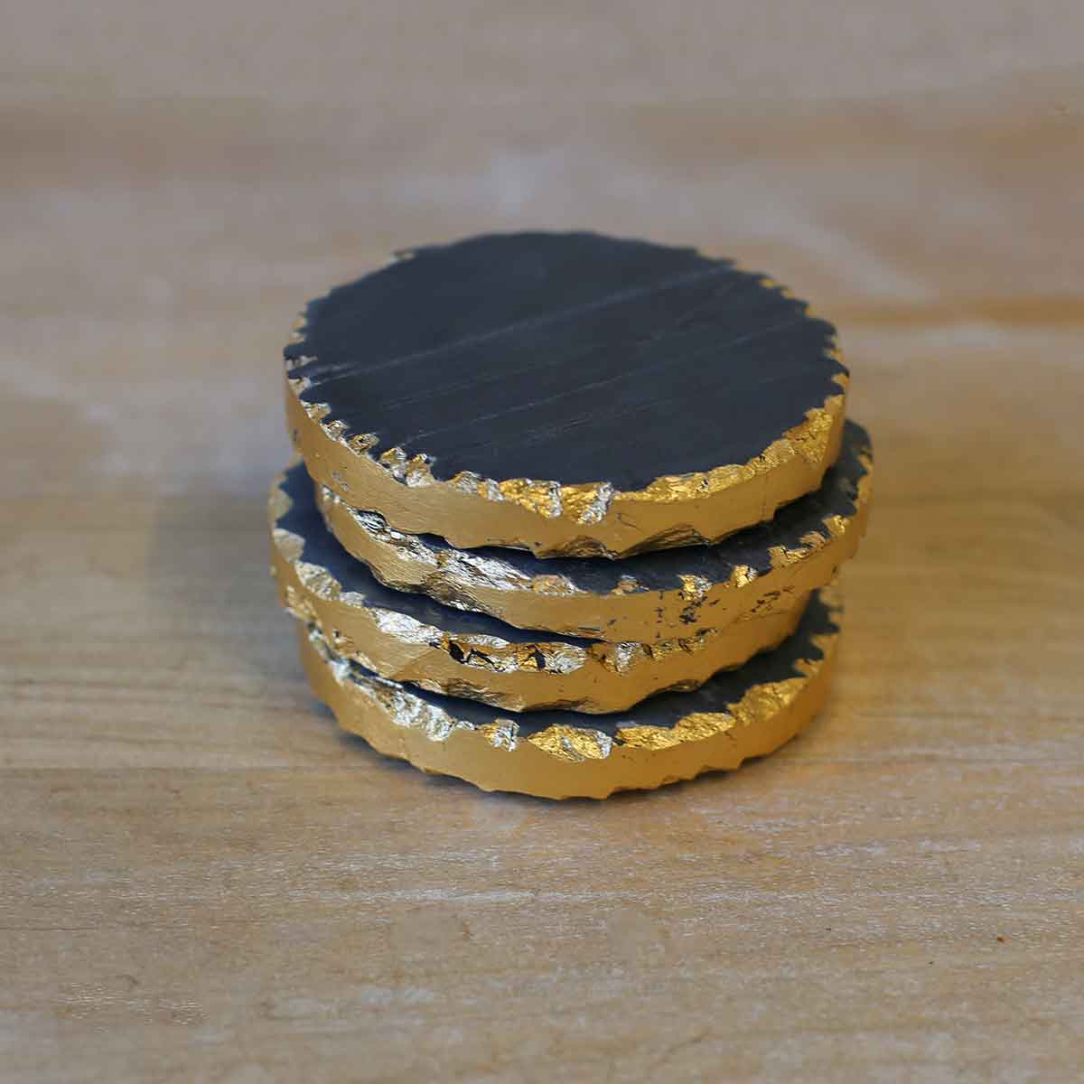 Vieste Marble Coasters   Black/Gold   4x4 Set of 4