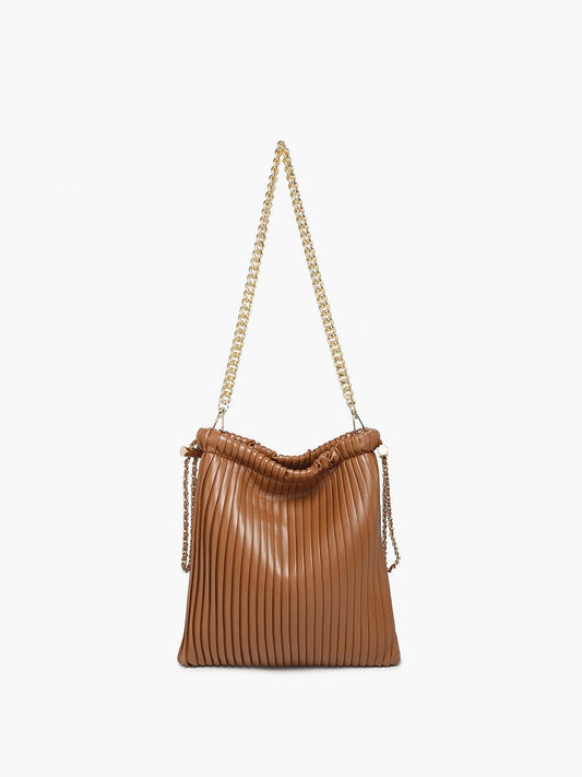 JN2584 Singapore Pleated Bucket Bag w/ Chain Strap: Brown