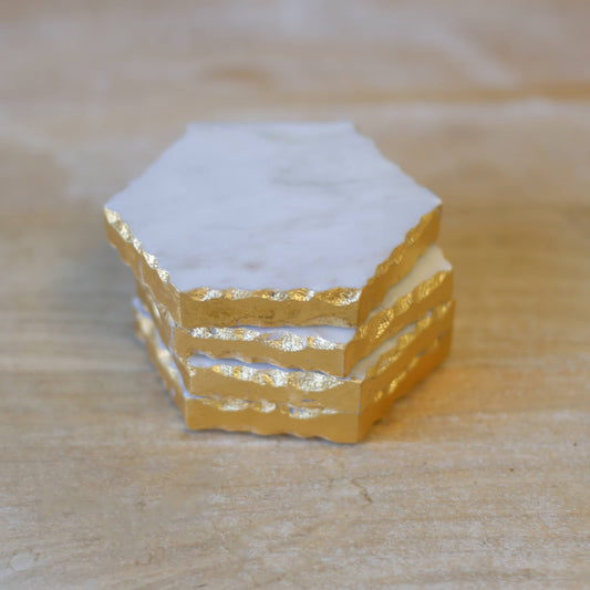 Vernazza Marble Coasters   White/Gold   4x4 Set of 4