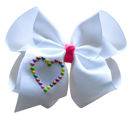 Candy Hearts Embroidered Bow: 6 inch / Alligator Clip