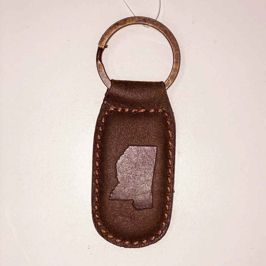 Mississippi Leather Embossed Keychain   Dark Brown   1.35x2.55