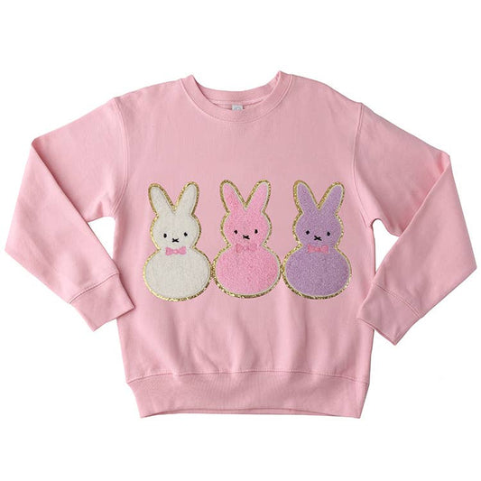 Chenille Bunny Trio Sweatshirt: Pink